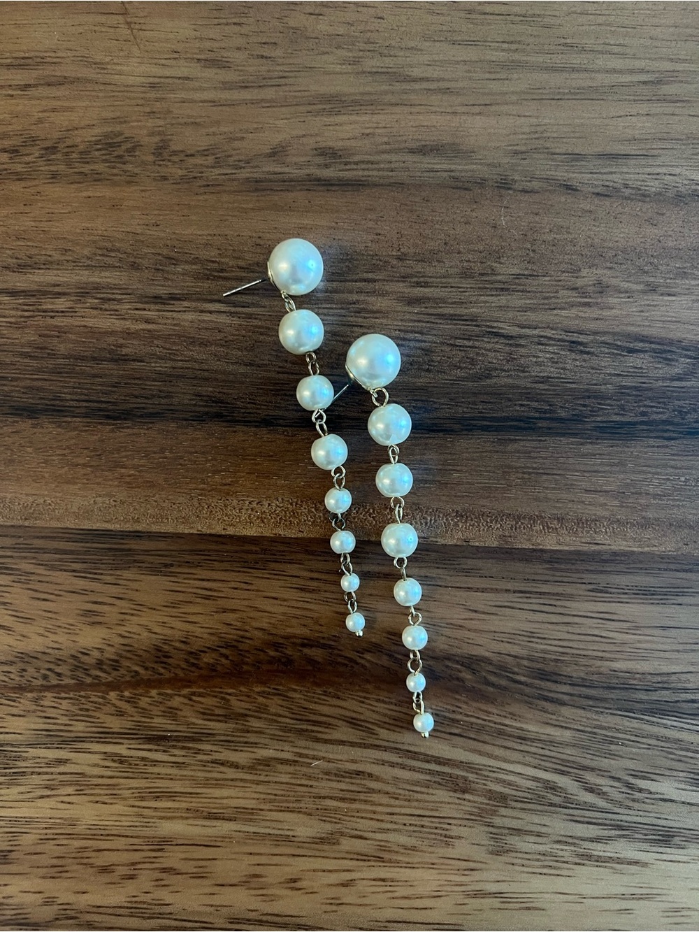 White Pearl Drop Chain Earrings - Women Jewelry